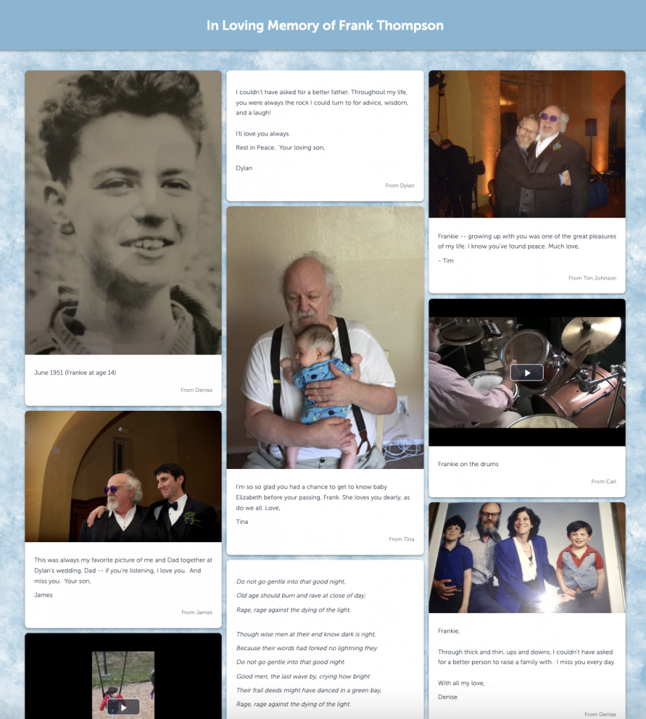 Example of memorial on top memorial website
