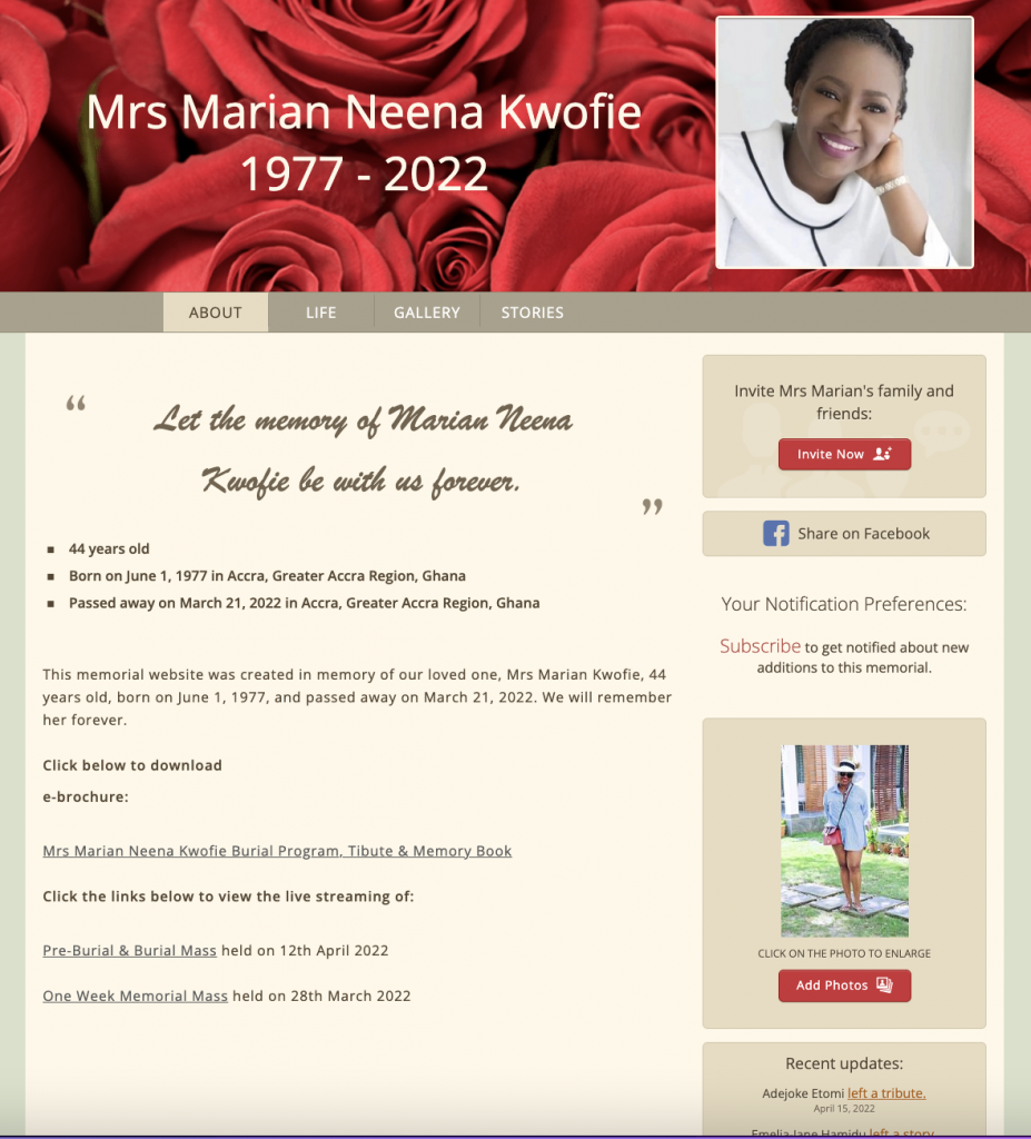 Example of memorial from top memorial websites