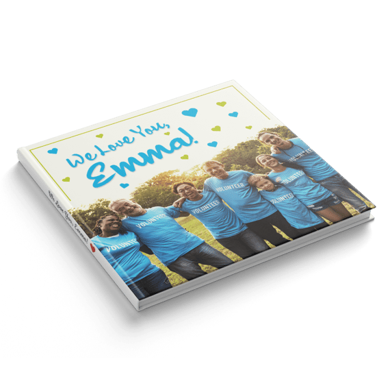 Printed Kudoboard book titled "We Love You, Emma"