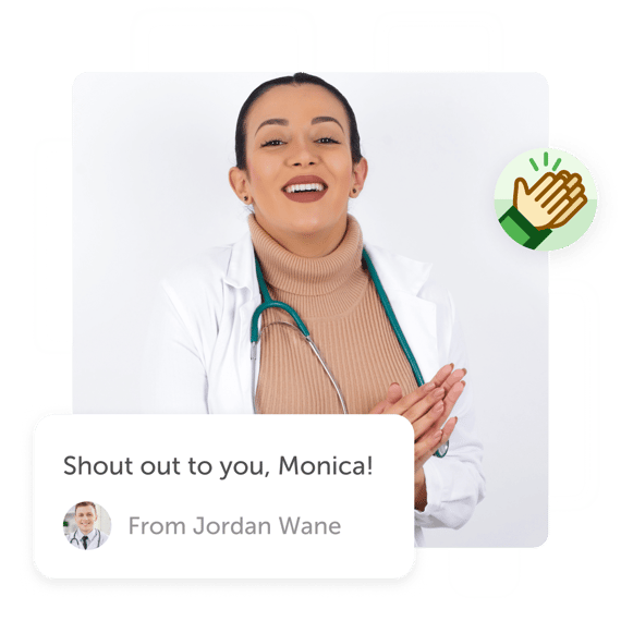 Doctor smiling with shoutout Kudoboard post