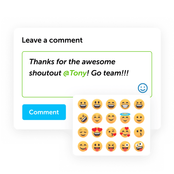 Comment field for Kudoboard with text and emojis