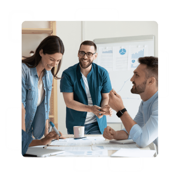Group of people collaborating in office