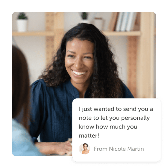 Woman smiling with recognition post