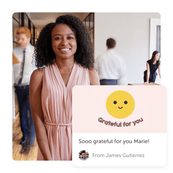 Woman smiling with gratitude Kudoboard post