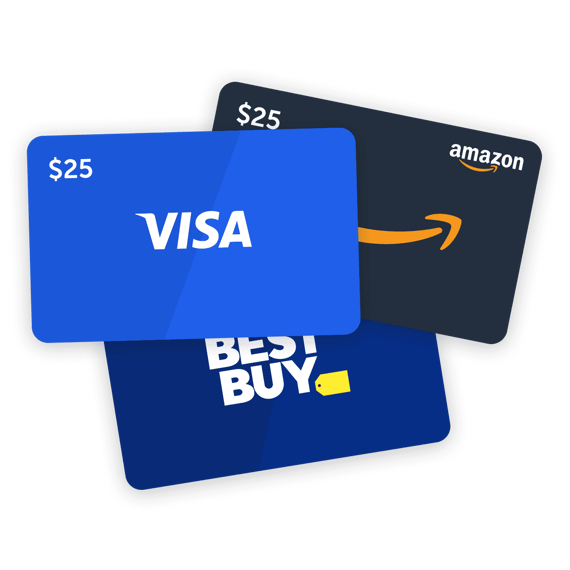 Gift cards for Visa, Amazon, and Best Buy