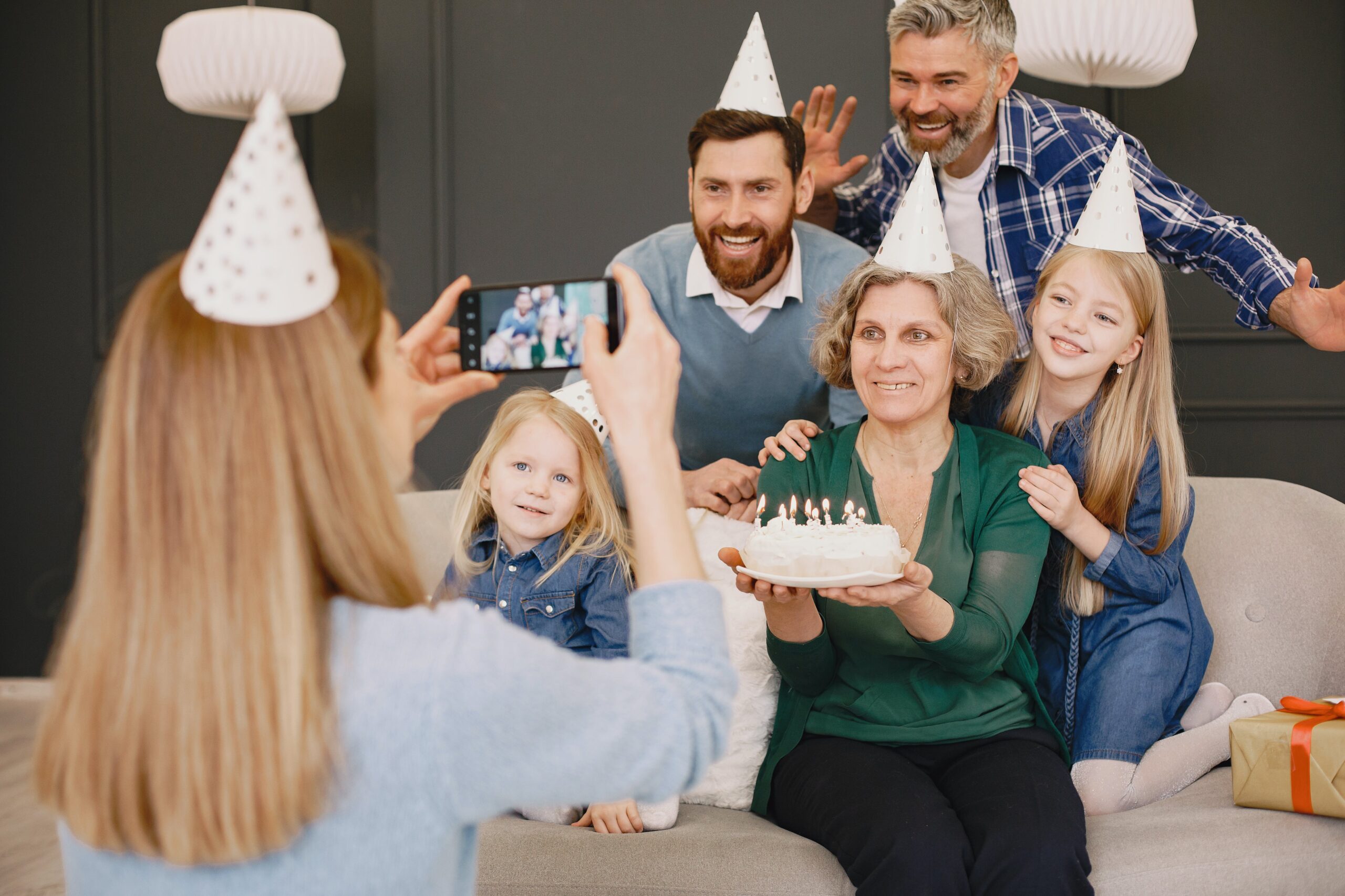 Family posing for birthday photo