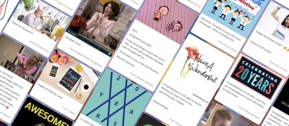 Work anniversary Kudoboard full with posts