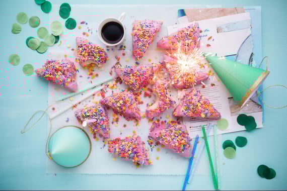 Party items like cake pops, party hats, and more