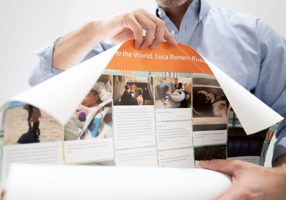 Person unrolling poster of printed Kudoboard