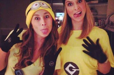 Two girls dressed as minions