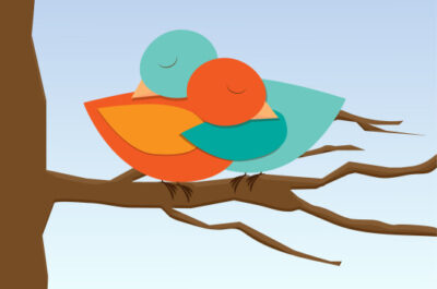 Illustration of two birds hugging