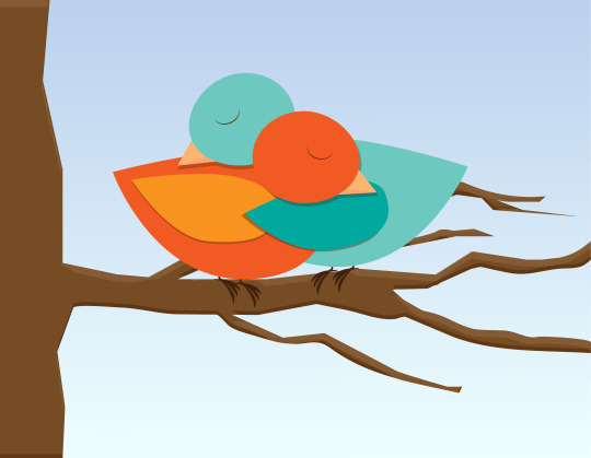 Illustration of two birds hugging