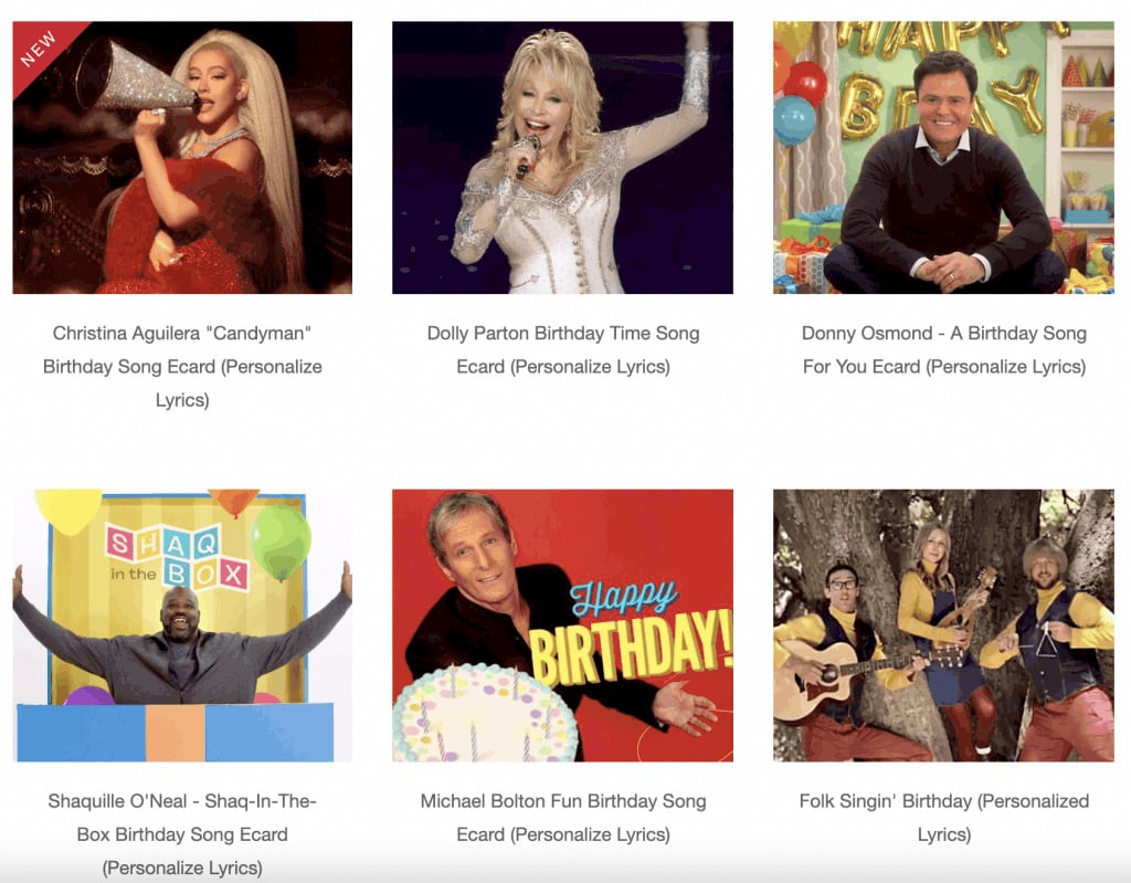 American Greetings eCard options with celebrities