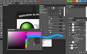 Photopea editor with a variety of tools open