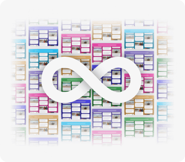 Infinity logo with boards in background