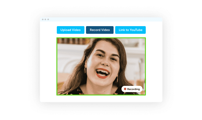 Person recording video for Kudoboard post with upload, record, and link options