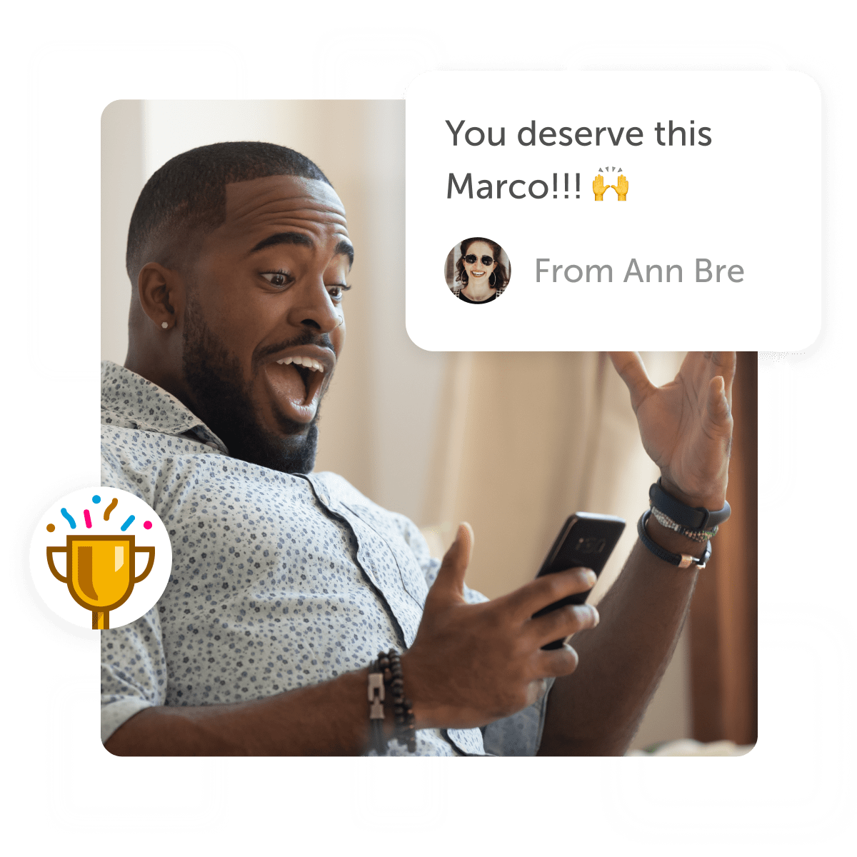 Excited man looking at phone with