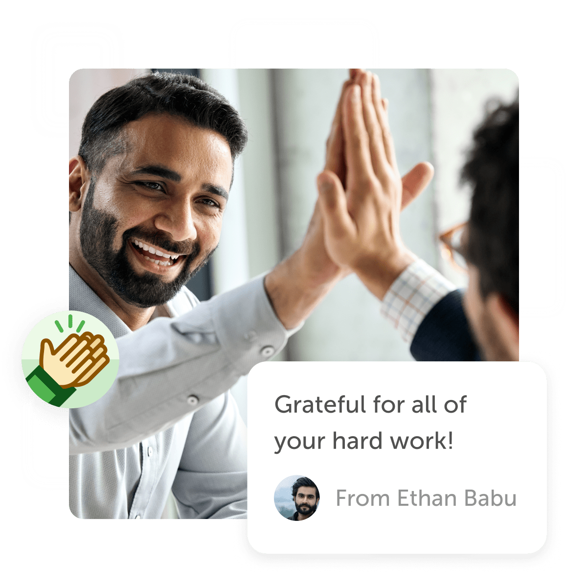Office workers giving high five and a