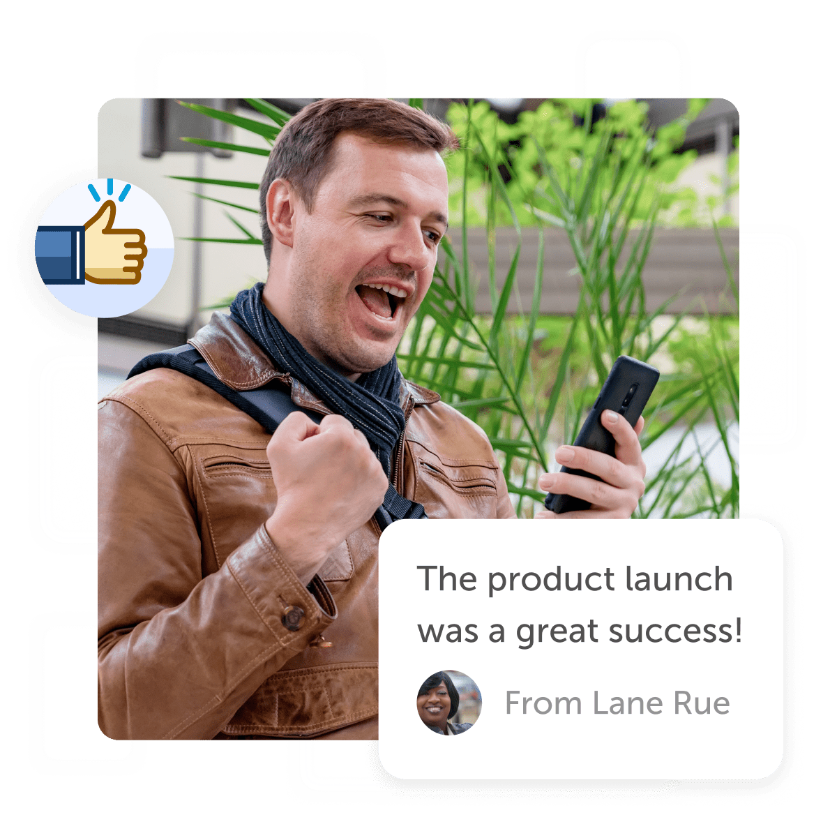 Man celebrating with phone and a