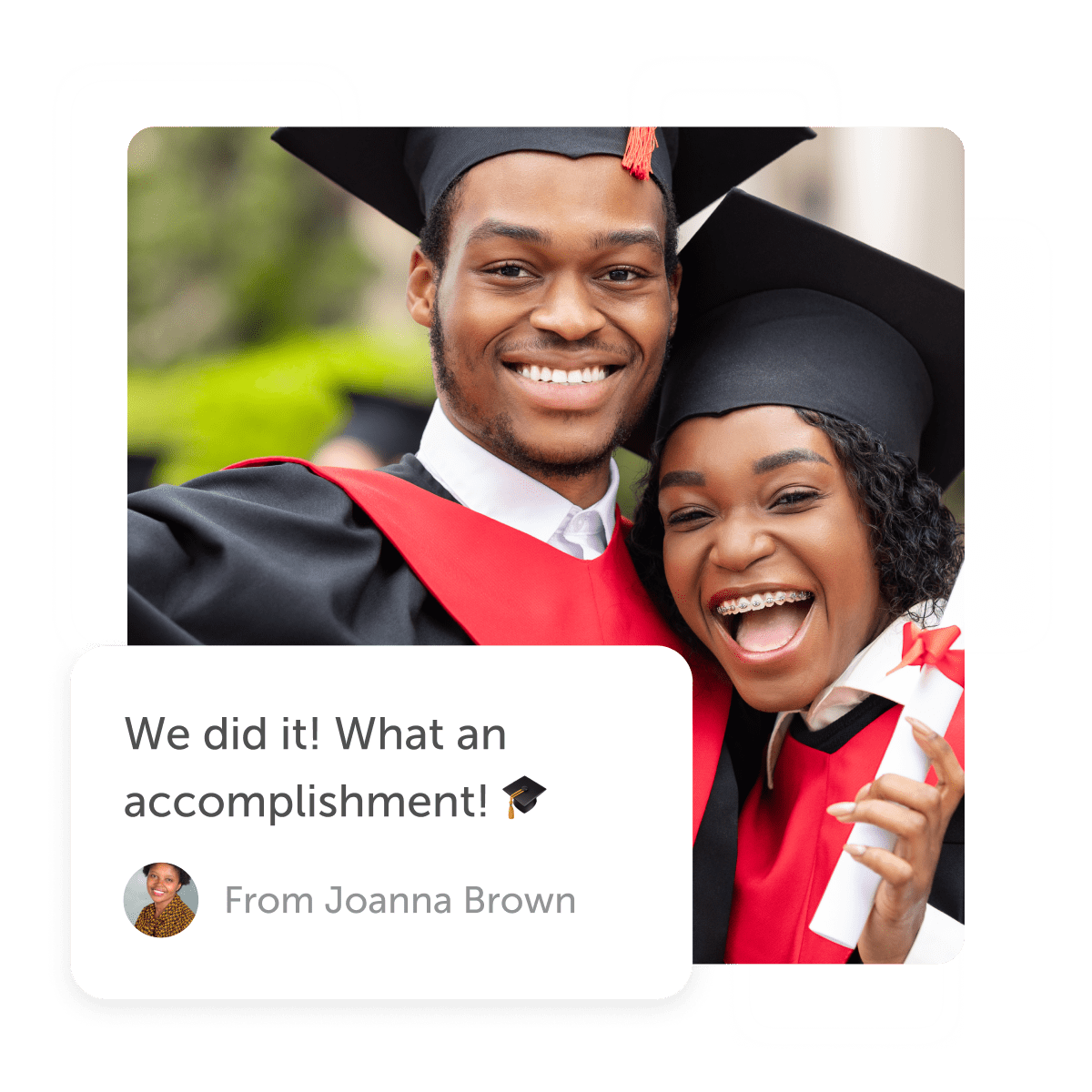Graduates hugging with