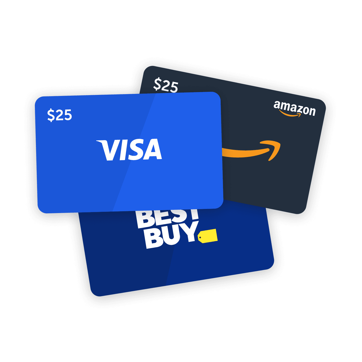 Visa, Amazon, and Best Buy gift cards