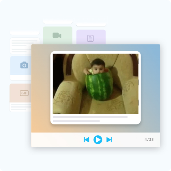 New baby post in Kudoboard slideshow with play options