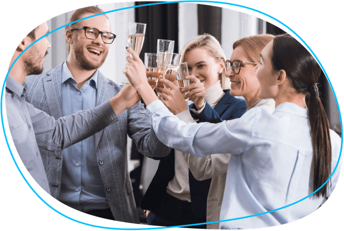 Group of office workers toasting with champagne glasses