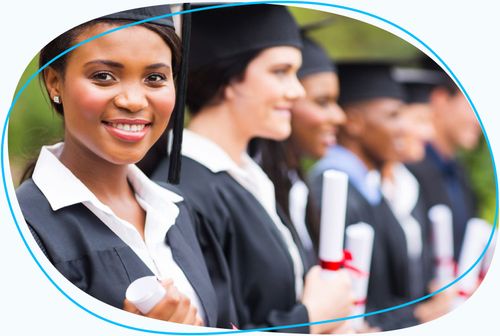 Graduate standing in line holding diploma