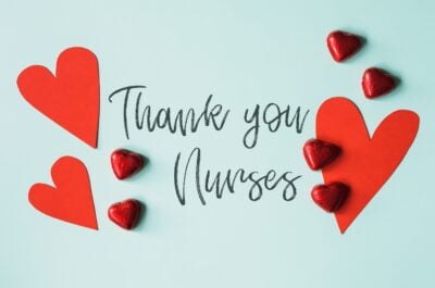 "Thank you nurses" message with hearts