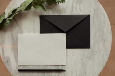 Blank white card and black envelope