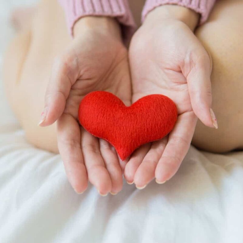 Hands holding small felt heart