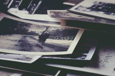 Pile of vintage black and white photos