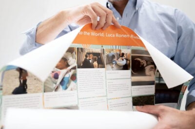 Person unrolling poster of printed Kudoboard