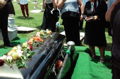 Funeral service with casket