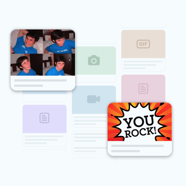 Kudoboard posts with selfies and messages