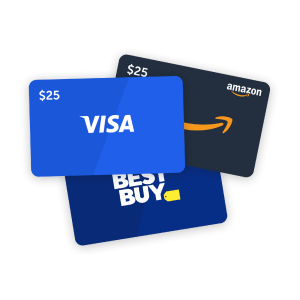 Visa, Amazon, and Best Buy gift cards