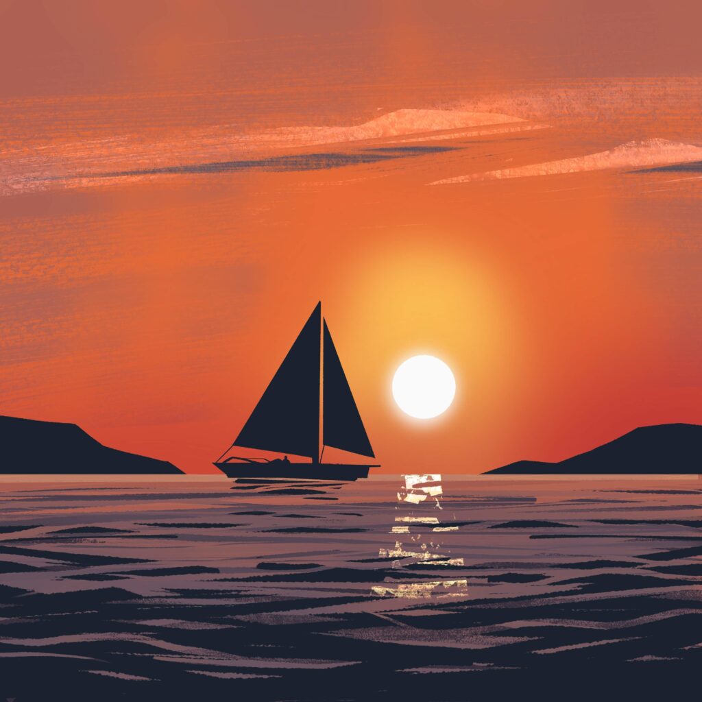 Sailboat on the water at sunset