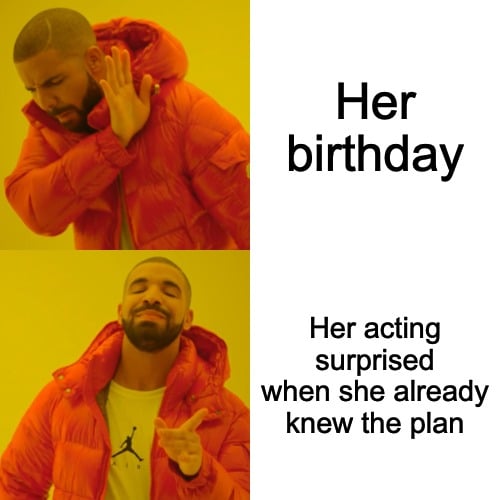 Happy birthday meme about her knowing the plan