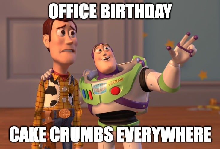 office happy birthday meme about cake crumbs