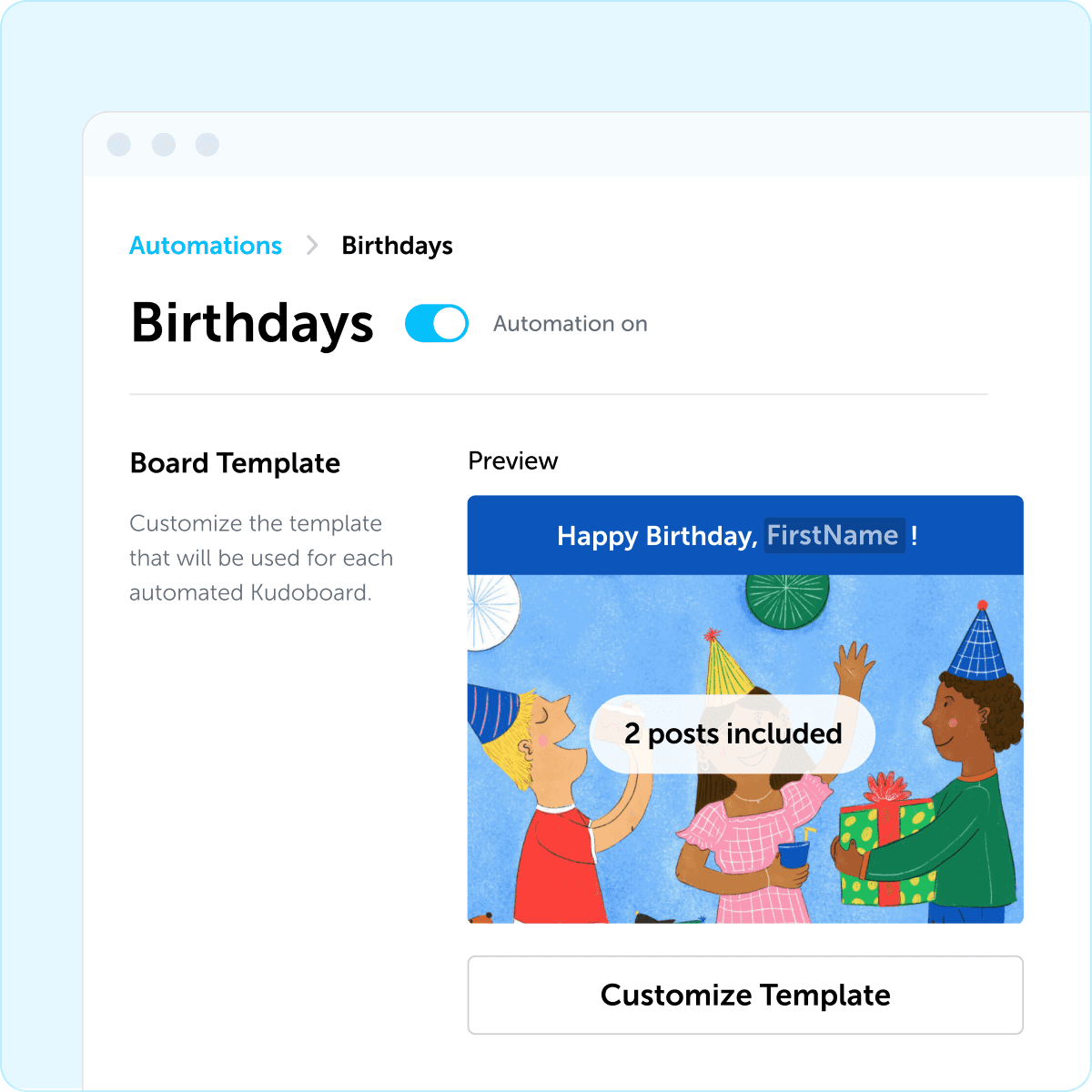Web browser with birthdays automations settings