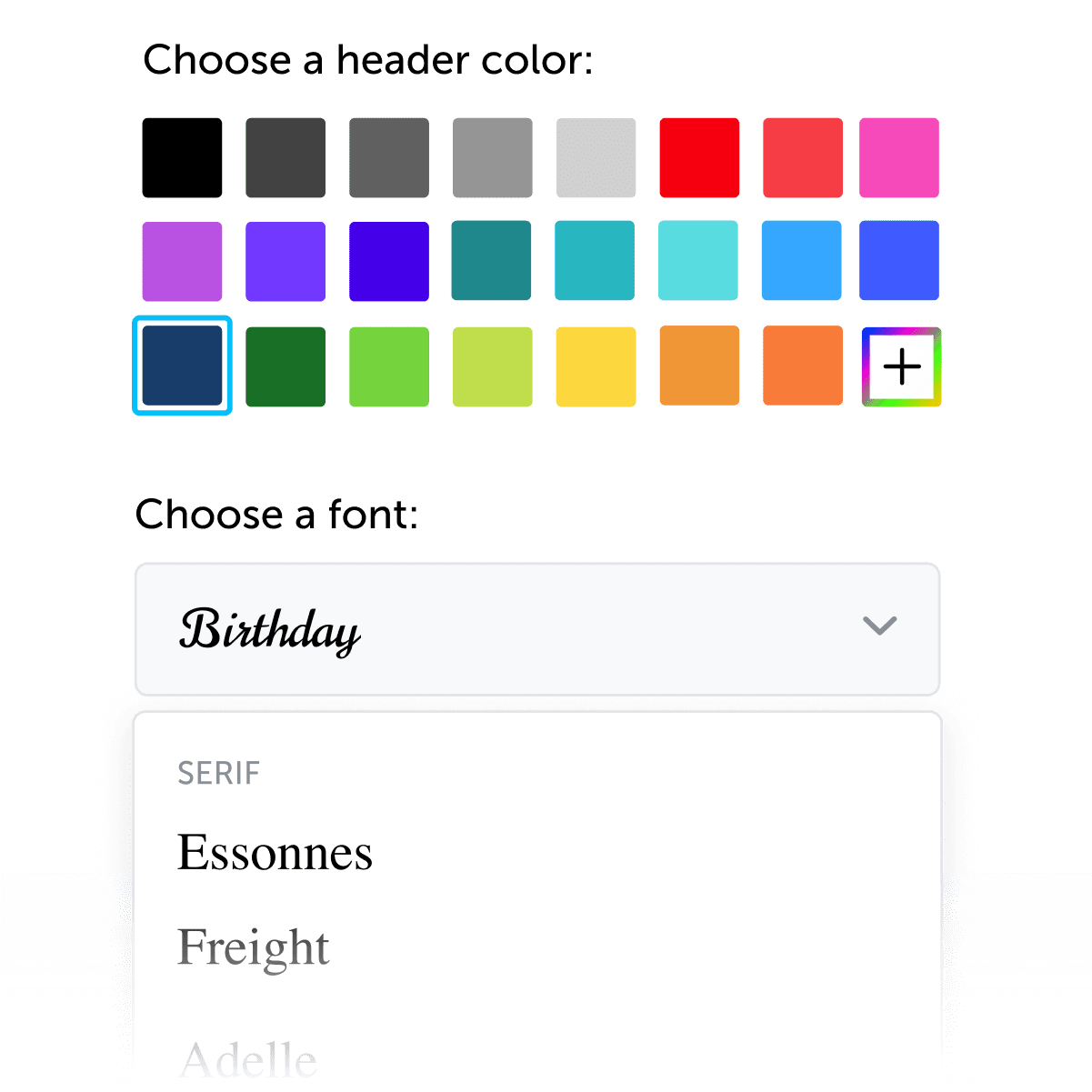 Color and font picker for custom branding