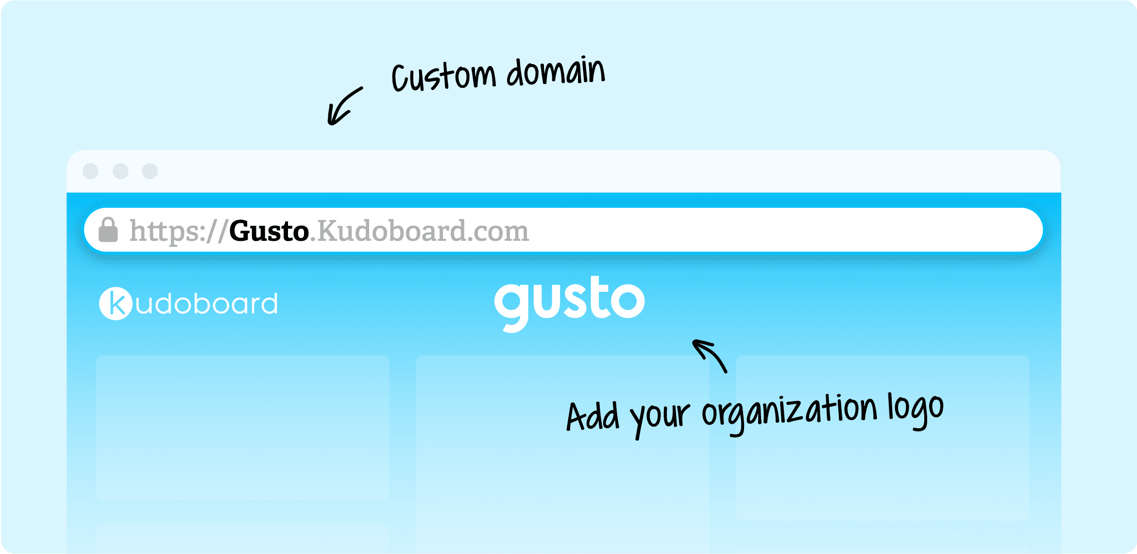 Browser window with custom domain for organization