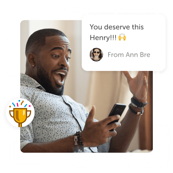 Excited man looking at phone with