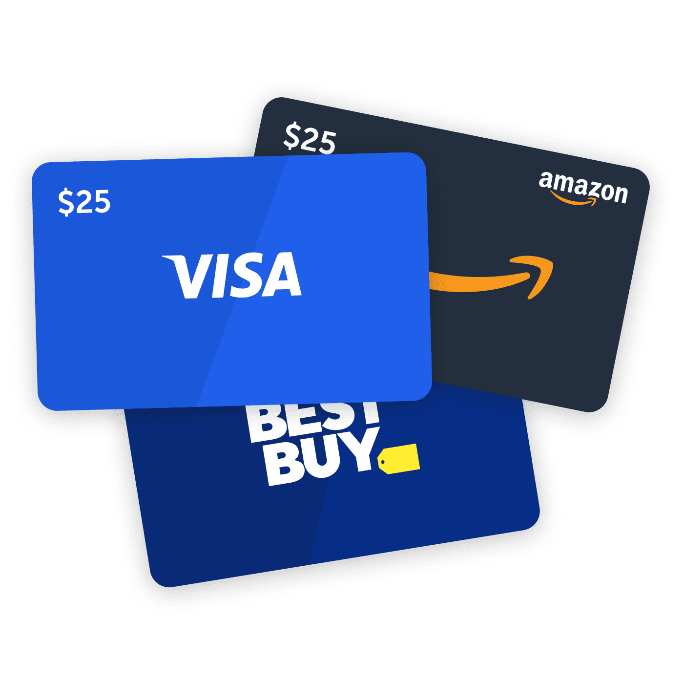 Visa, Amazon, and Best Buy gift cards