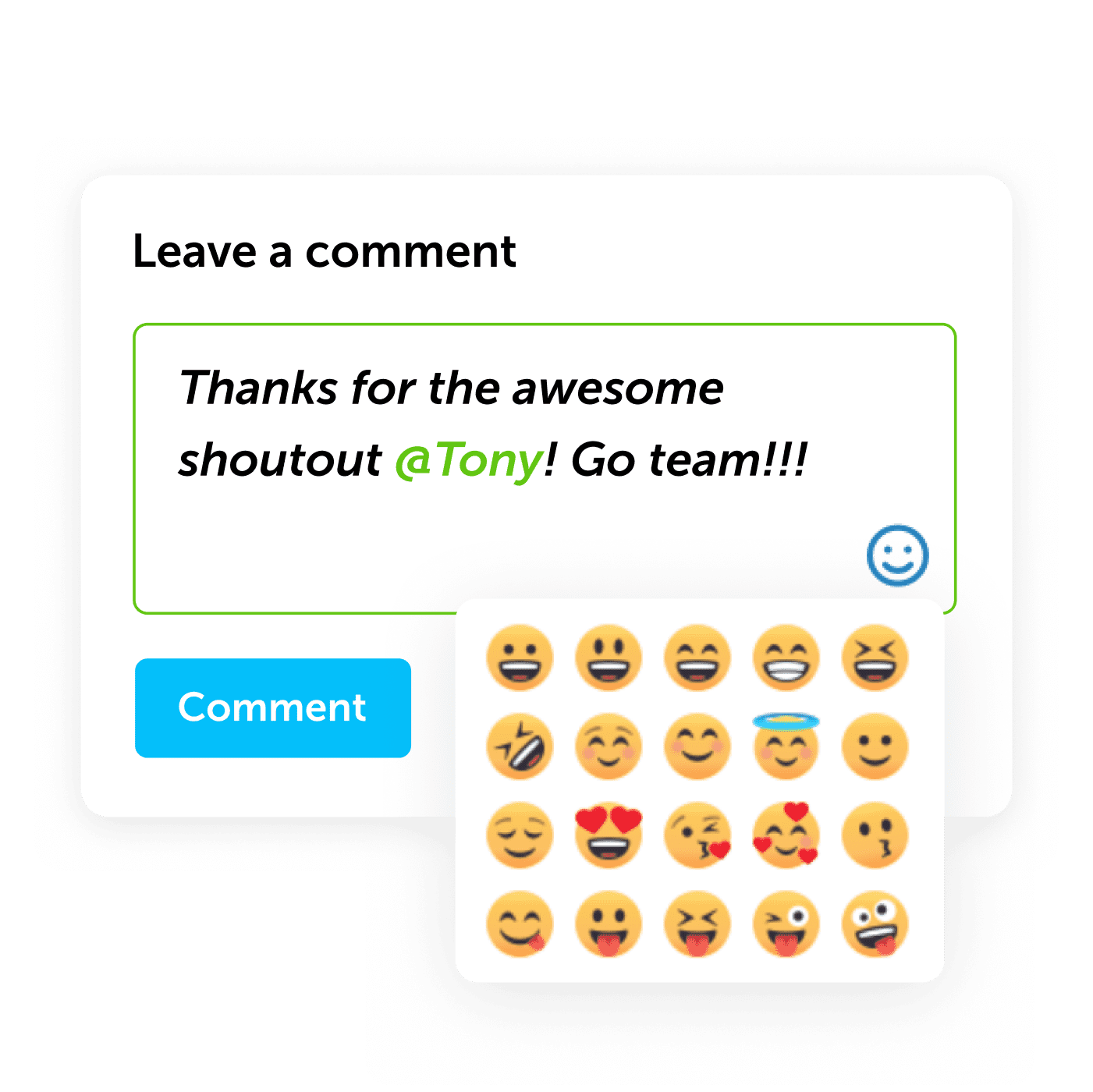 Comment field with text and emoji options