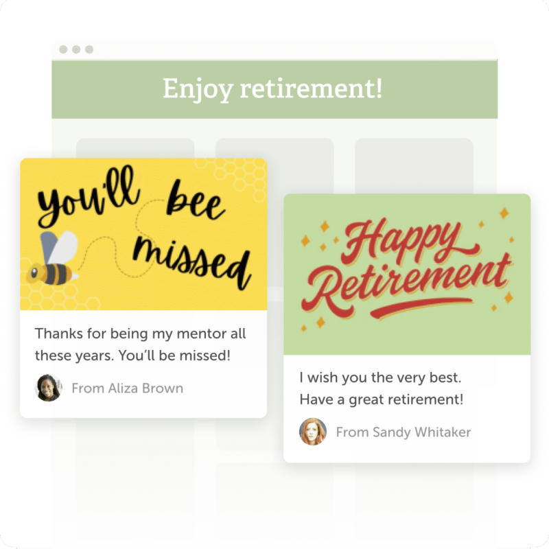 Retirement kudoboard with images and text