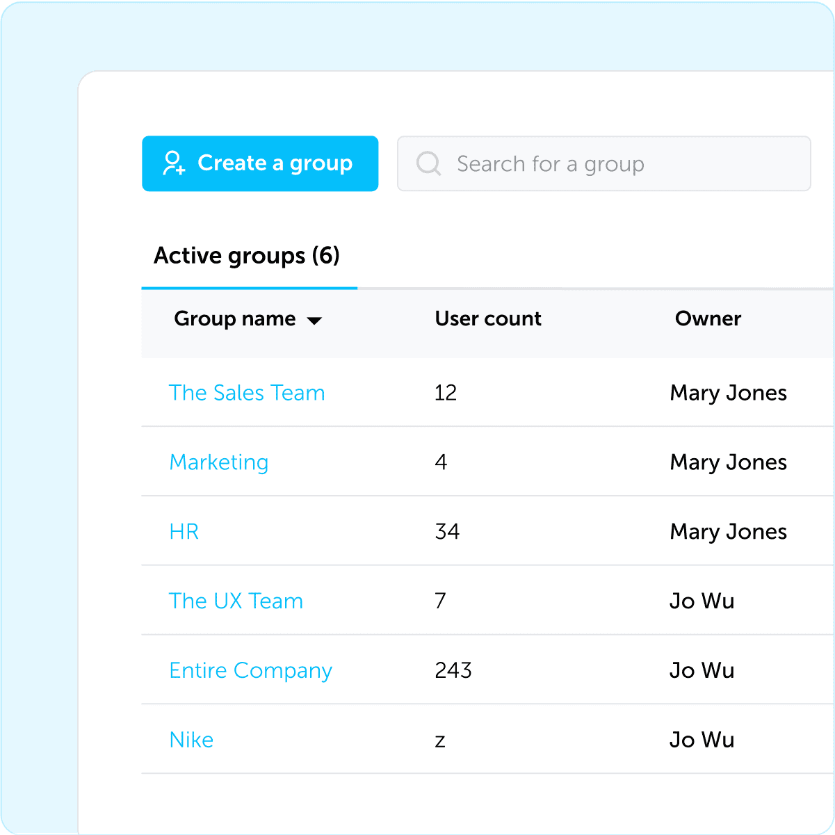 Active groups and create a group options within Kudoboard