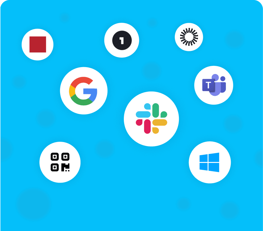 Logos of Kudoboard integrations like Slack and Teams
