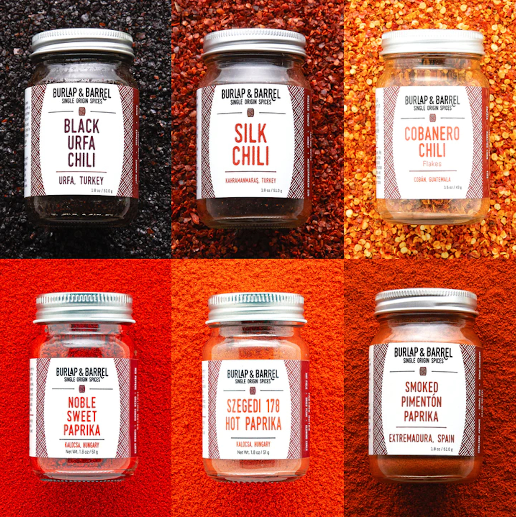 Chili spices in bottles