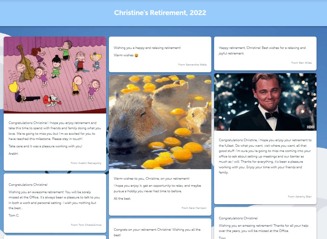 Teacher retirement Kudoboard full of posts